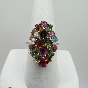 D'Joy Multi-colored pear cut tourmaline waterfall ring in sterling silver!